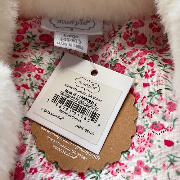 Mud Pie Ivory Faux Fur Zip Vest Birthday Party Christmas Holiday Winter 4T-5T - Picture 7 of 7